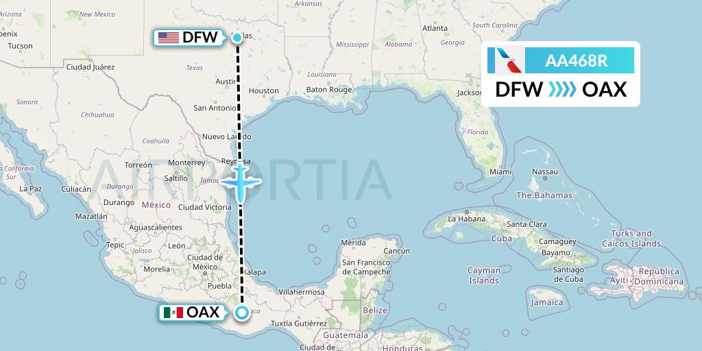 AA468R American Airlines Flight Map: Dallas to Oaxaca
