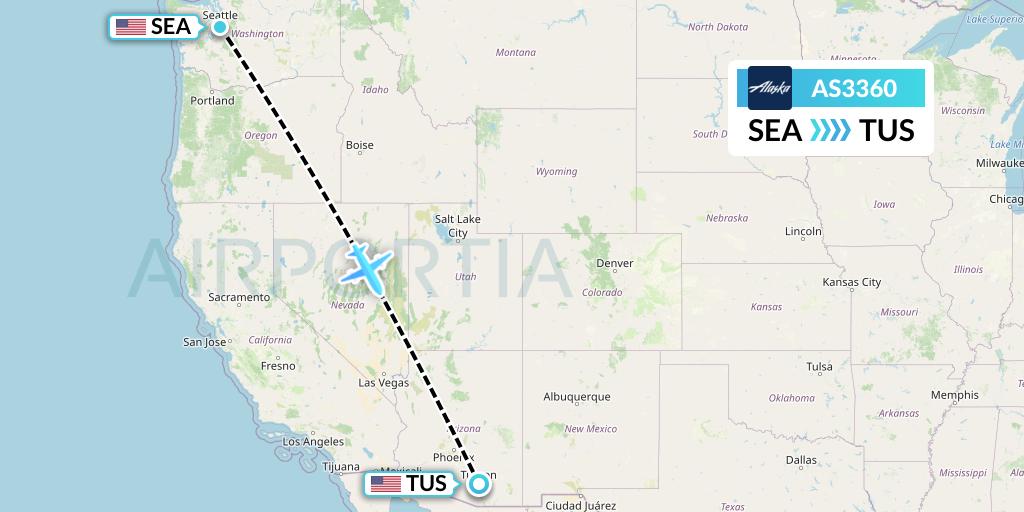 AS3360 Alaska Airlines Flight Map: Seattle to Tucson