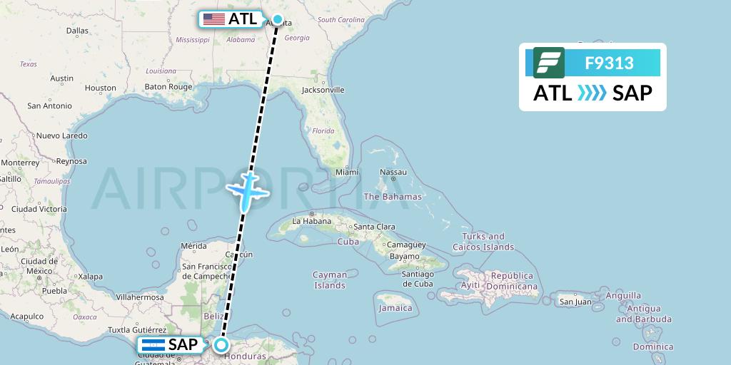 F9313 Frontier Airlines Flight Map: Atlanta to San Pedro Sula