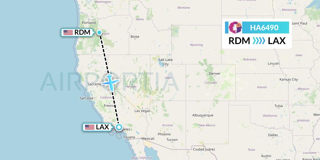 HA6490 Hawaiian Airlines Flight Map: Redmond to Los Angeles