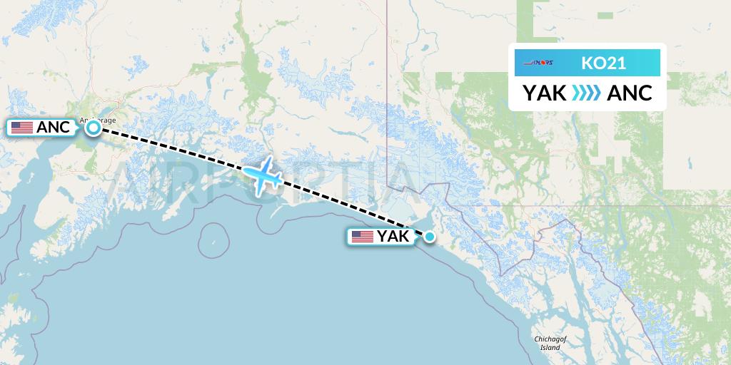 KO21 Komiaviatrans Flight Map: Yakutat to Anchorage