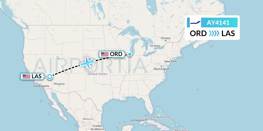 AY4141 Finnair Flight Map: Chicago to Las Vegas
