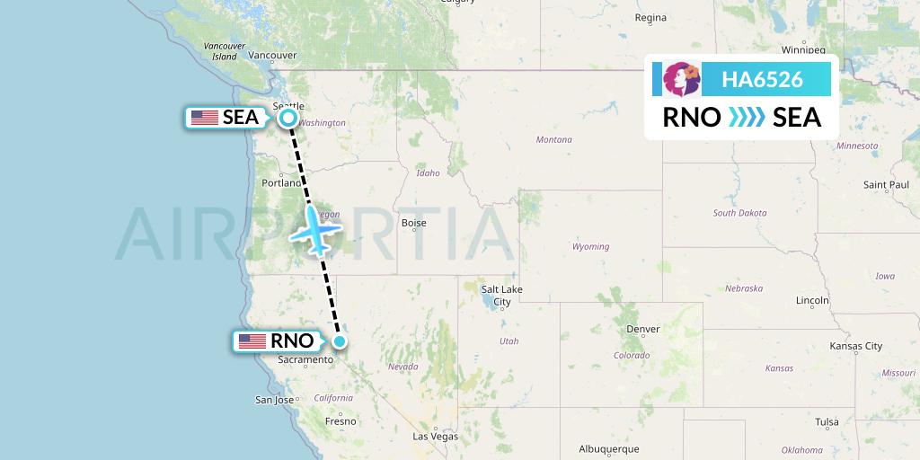 HA6526 Hawaiian Airlines Flight Map: Reno to Seattle