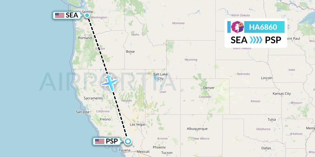 HA6860 Hawaiian Airlines Flight Map: Seattle to Palm Springs
