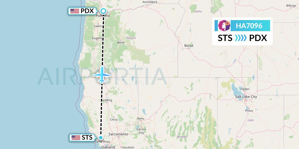HA7096 Hawaiian Airlines Flight Map: Santa Rosa to Portland