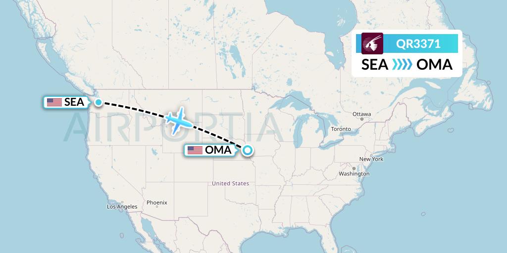 QR3371 Qatar Airways Flight Map: Seattle to Omaha