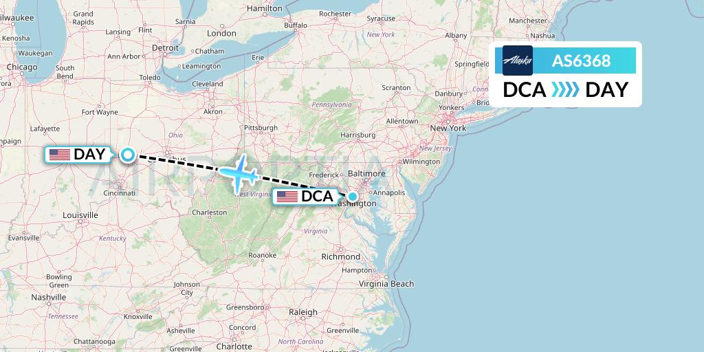 AS6368 Alaska Airlines Flight Map: Washington to Dayton