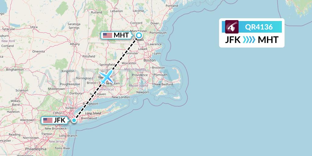 QR4136 Qatar Airways Flight Map: New York to Manchester