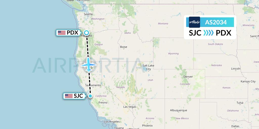 AS2034 Alaska Airlines Flight Map: San Jose to Portland
