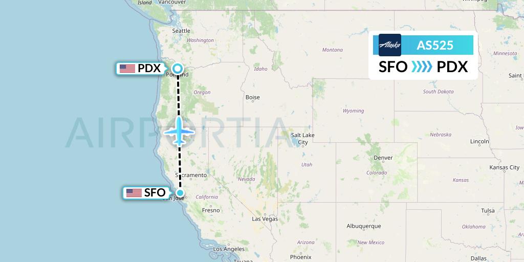 AS525 Alaska Airlines Flight Map: San Francisco to Portland