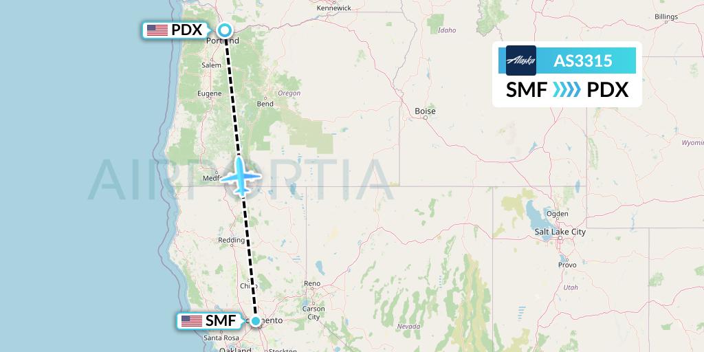 AS3315 Alaska Airlines Flight Map: Sacramento to Portland