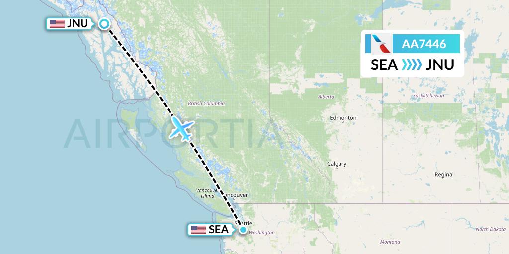 AA7446 American Airlines Flight Map: Seattle to Juneau