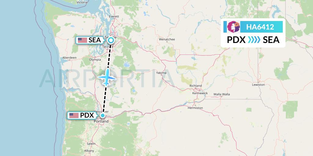 HA6412 Hawaiian Airlines Flight Map: Portland to Seattle