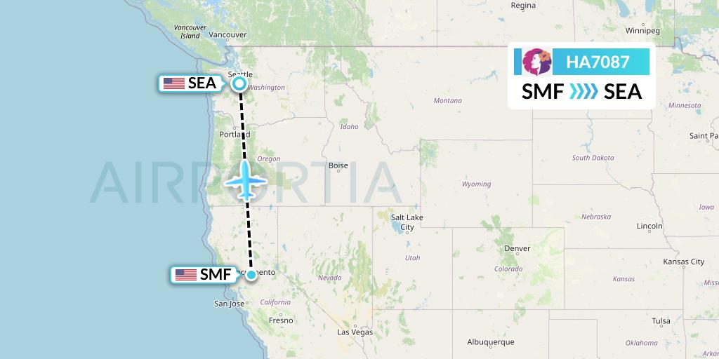 HA7087 Hawaiian Airlines Flight Map: Sacramento to Seattle