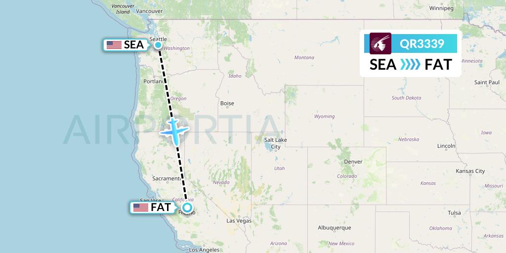 QR3339 Qatar Airways Flight Map: Seattle to Fresno