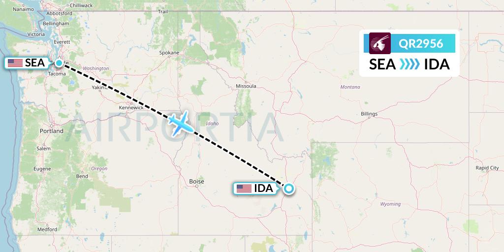 QR2956 Qatar Airways Flight Map: Seattle to Idaho Falls