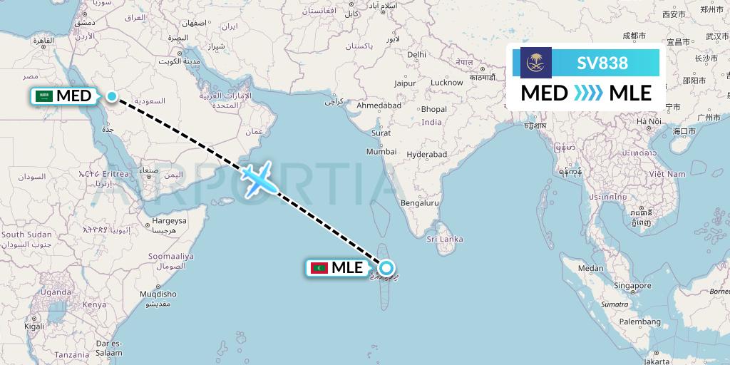 SV838 Saudi Arabian Airlines Flight Map: Medina to Male