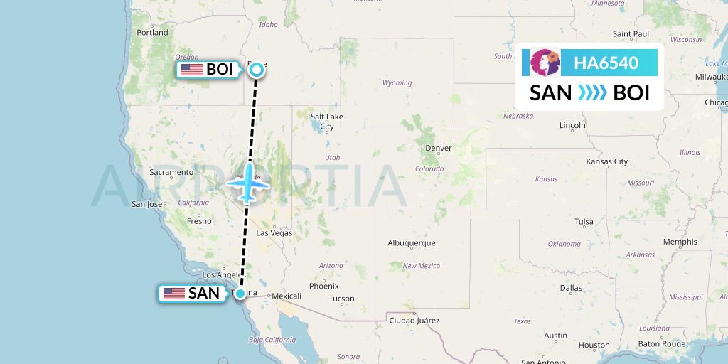 HA6540 Hawaiian Airlines Flight Map: San Diego to Boise