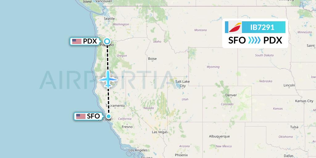 IB7291 Iberia Flight Map: San Francisco to Portland