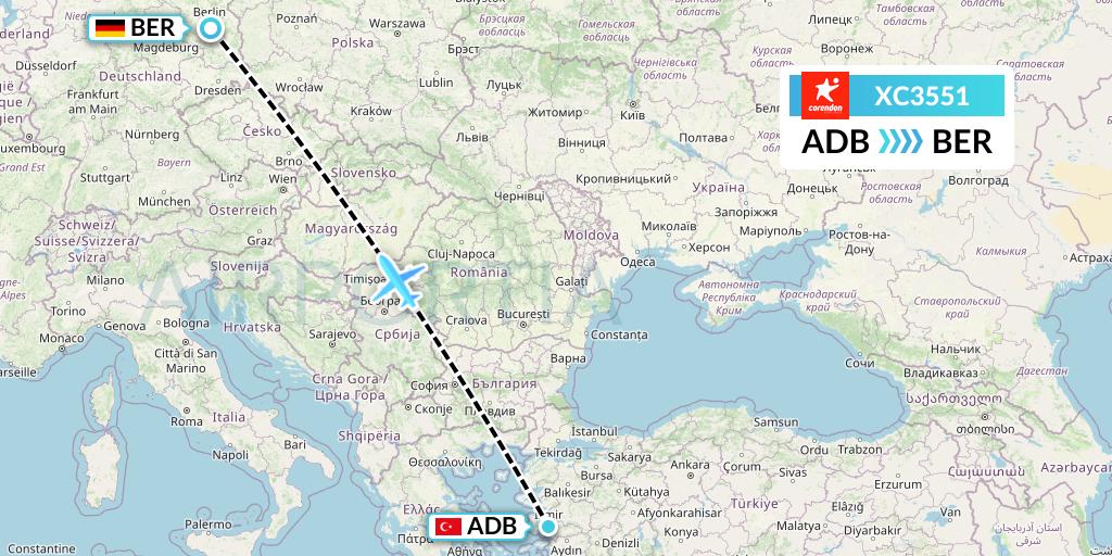 XC3551 Corendon Airlines Flight Map: Izmir to Berlin