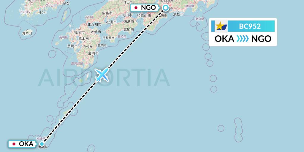 BC952 Skymark Airlines Flight Map: Naha to Nagoya