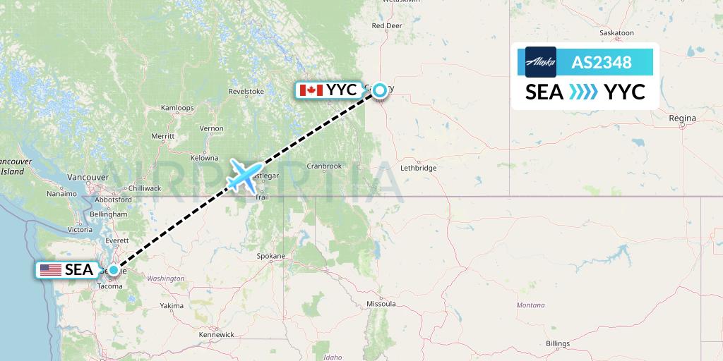 AS2348 Alaska Airlines Flight Map: Seattle to Calgary