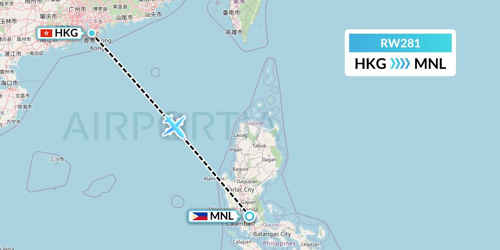 RW281 Royal Air Charter Flight Map: Hong Kong to Manila