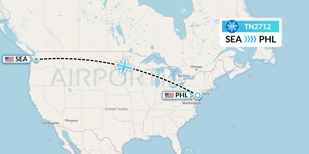 TN2712 Air Tahiti Nui Flight Map: Seattle to Philadelphia