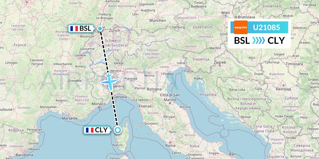 U21085 EasyJet Flight Map: Basel to Calvi