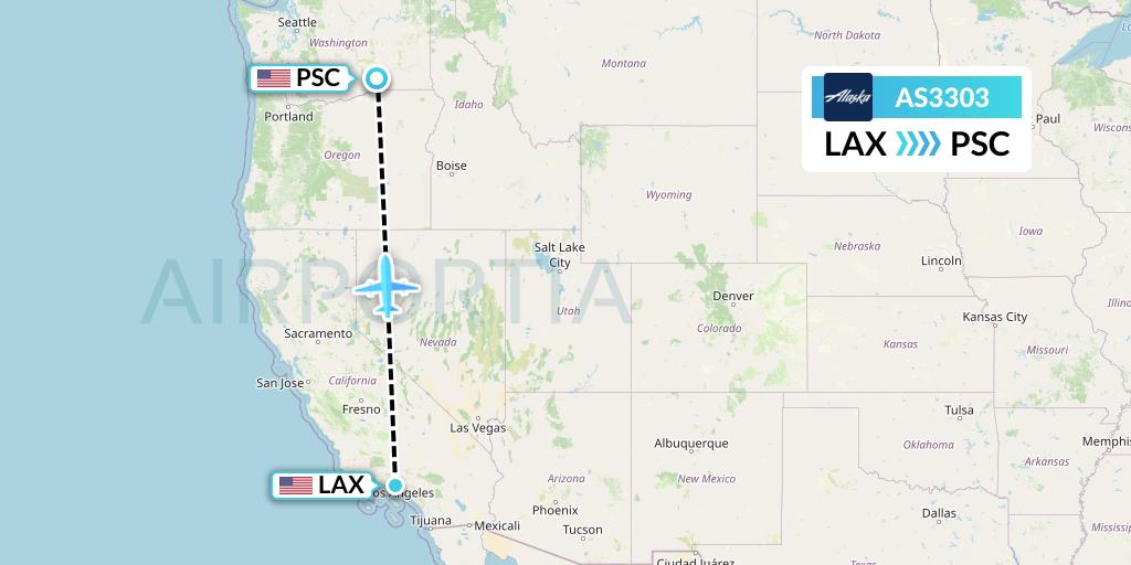AS3303 Alaska Airlines Flight Map: Los Angeles to Pasco
