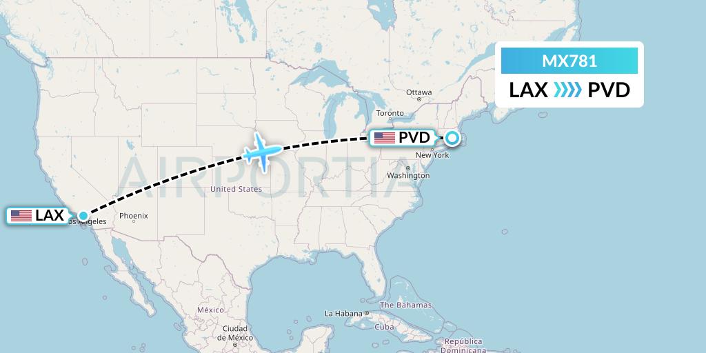 MX781 Breeze Airways Flight Map: Los Angeles to Providence