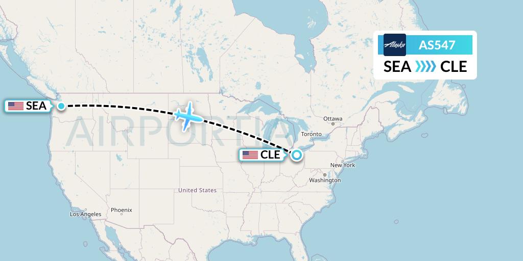 AS547 Alaska Airlines Flight Map: Seattle to Cleveland