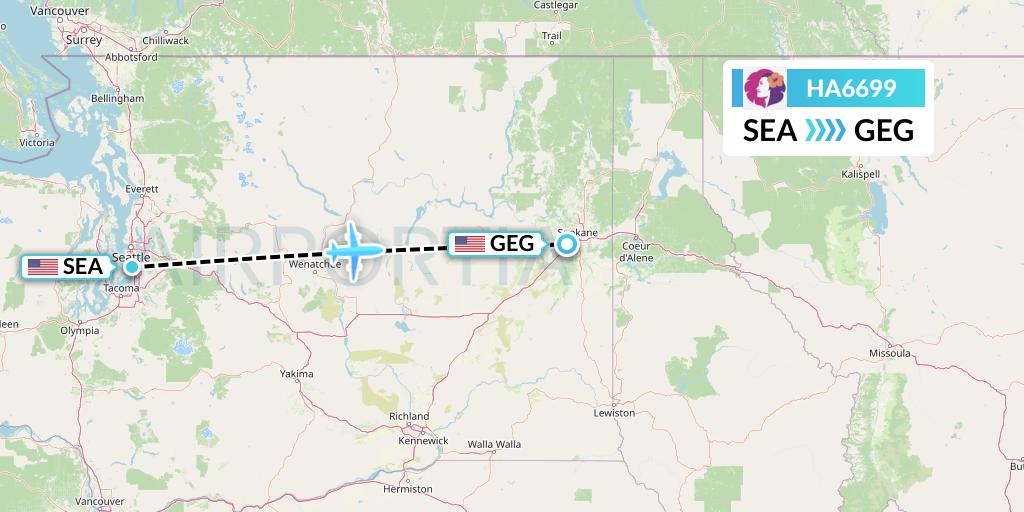 HA6699 Hawaiian Airlines Flight Map: Seattle to Spokane