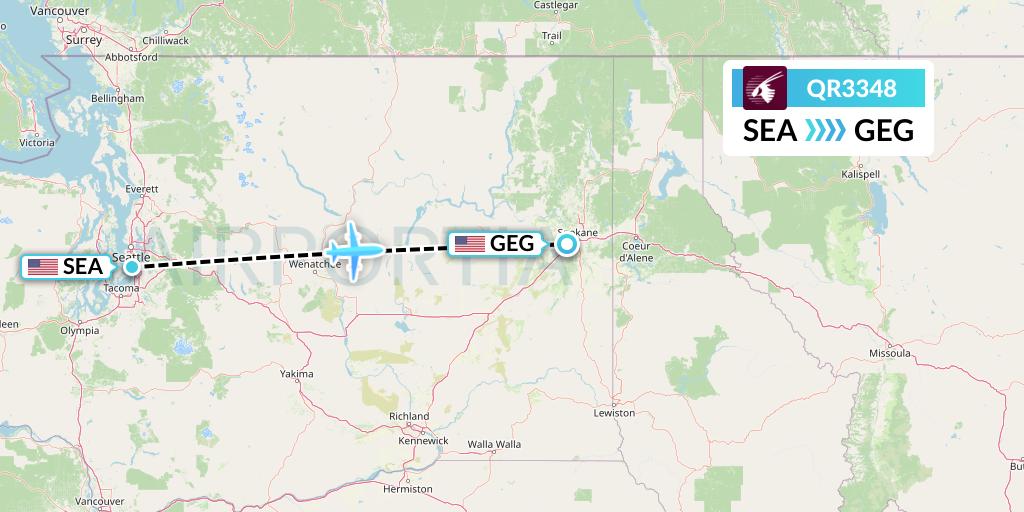 QR3348 Qatar Airways Flight Map: Seattle to Spokane