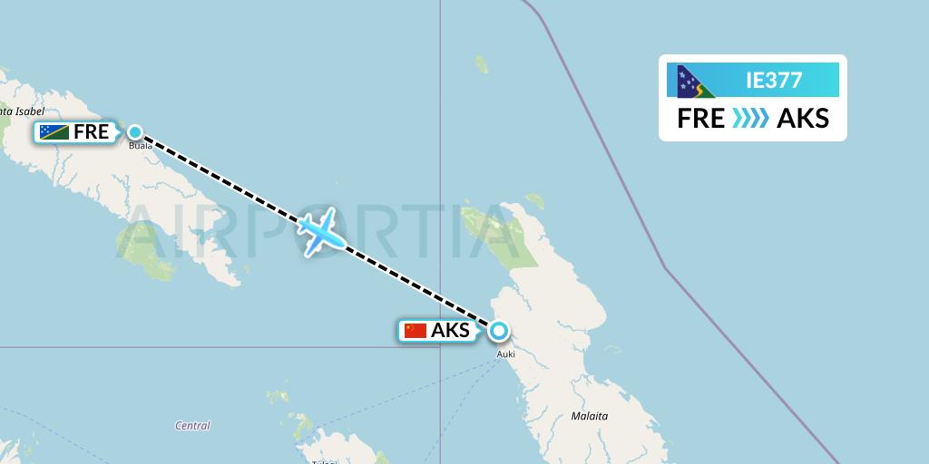 IE377 Solomon Airlines Flight Map: Fera Island to Auki