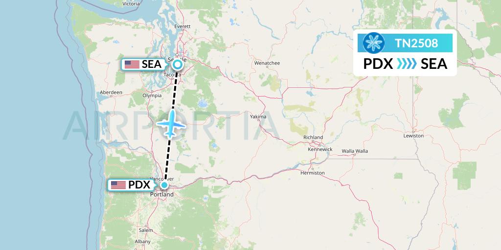 TN2508 Air Tahiti Nui Flight Map: Portland to Seattle