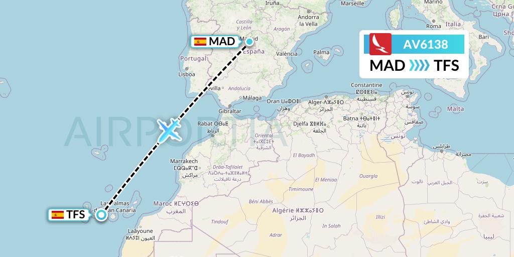 AV6138 Avianca Flight Map: Madrid to Tenerife