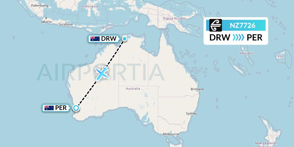 NZ7726 Air New Zealand Flight Map: Darwin to Perth