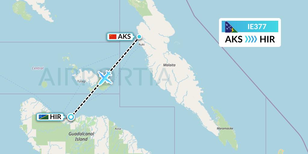 IE377 Solomon Airlines Flight Map: Auki to Honiara