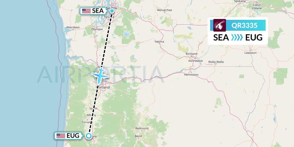 QR3335 Qatar Airways Flight Map: Seattle to Eugene