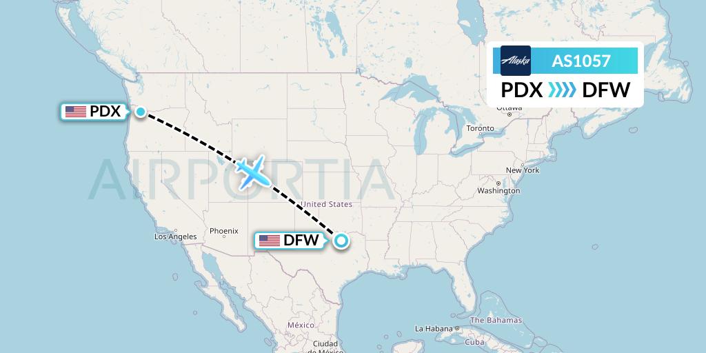 AS1057 Alaska Airlines Flight Map: Portland to Dallas