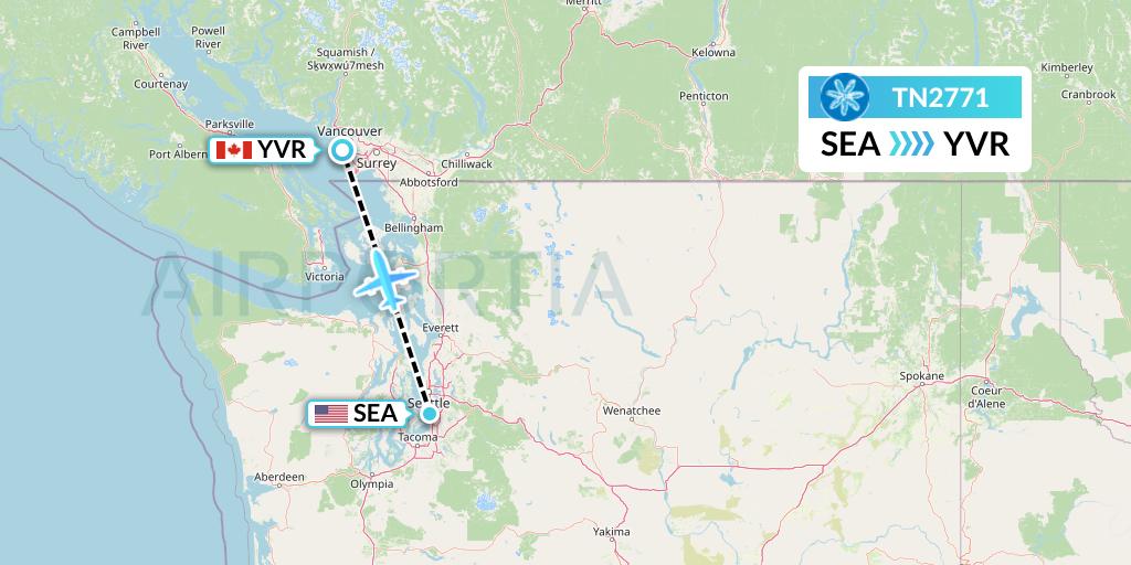TN2771 Air Tahiti Nui Flight Map: Seattle to Vancouver