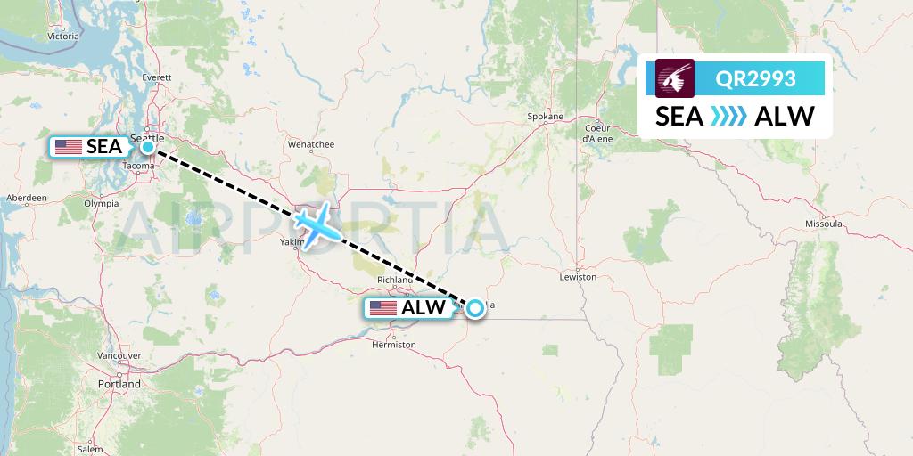 QR2993 Qatar Airways Flight Map: Seattle to Walla Walla