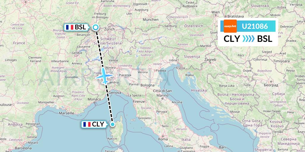 U21086 EasyJet Flight Map: Calvi to Basel