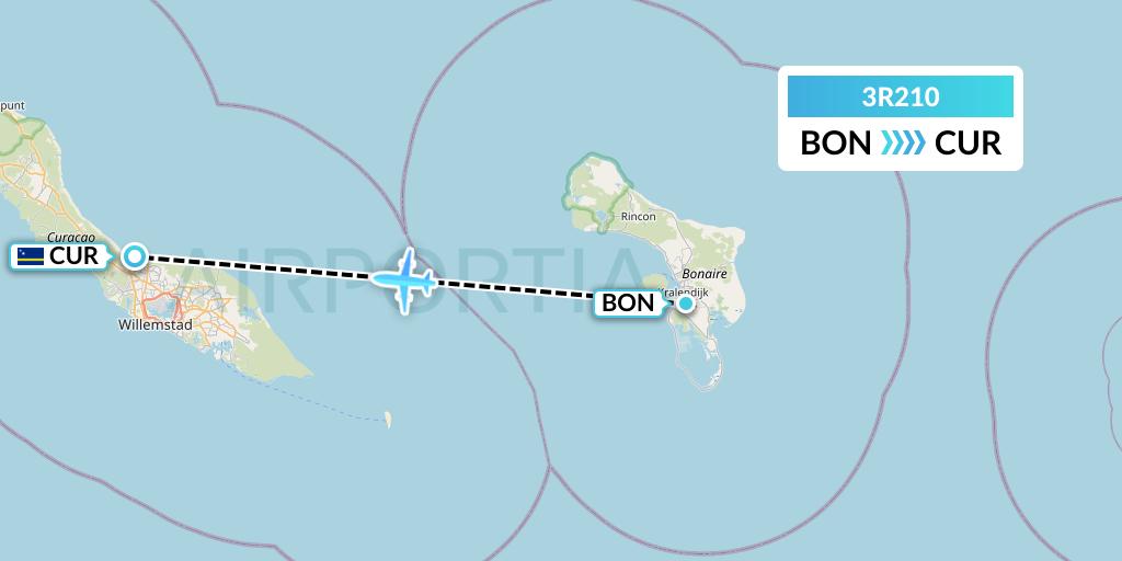 3R210 Divi Divi Air Flight Map: Bonaire to Willemstad