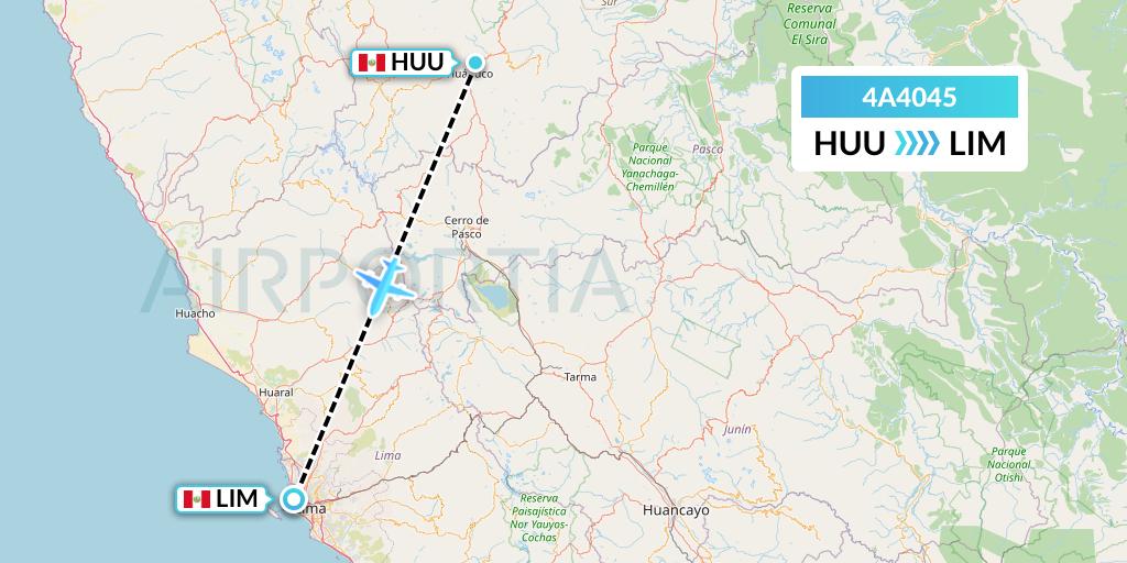 4A4045 Atsa Airlines Flight Map: Huanuco to Lima