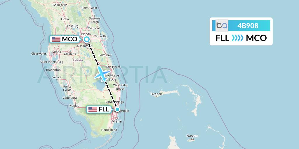 4B908 Boutique Air Flight Map: Fort Lauderdale to Orlando