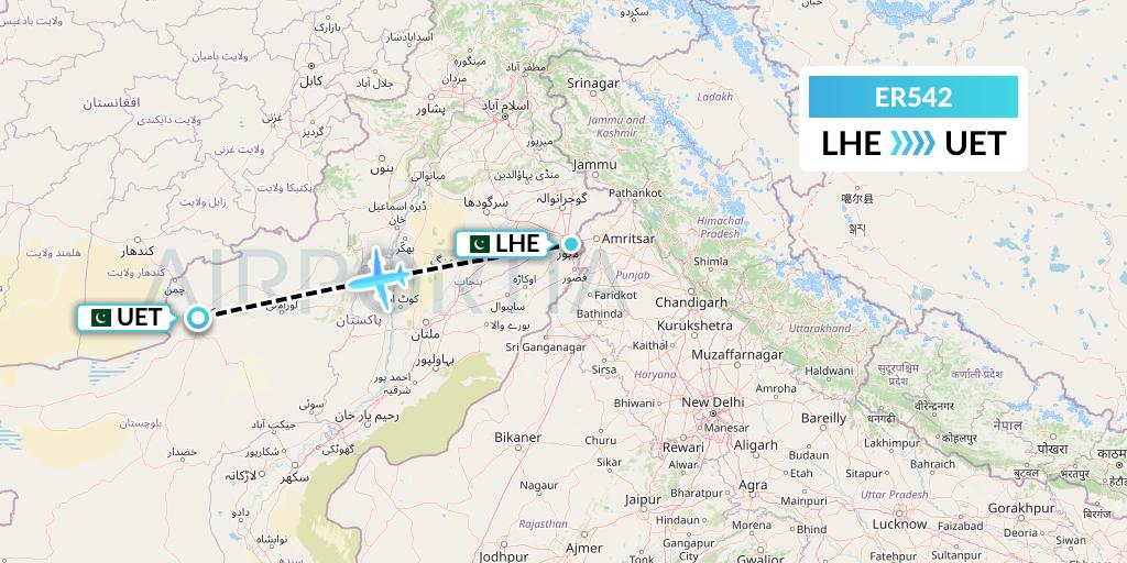 ER542 Serene Air Flight Map: Lahore to Quetta