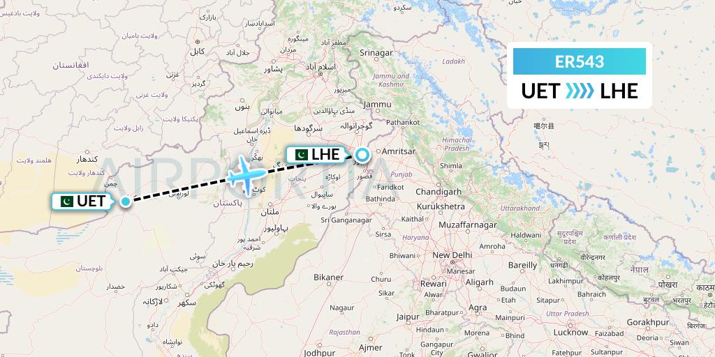 ER543 Serene Air Flight Map: Quetta to Lahore