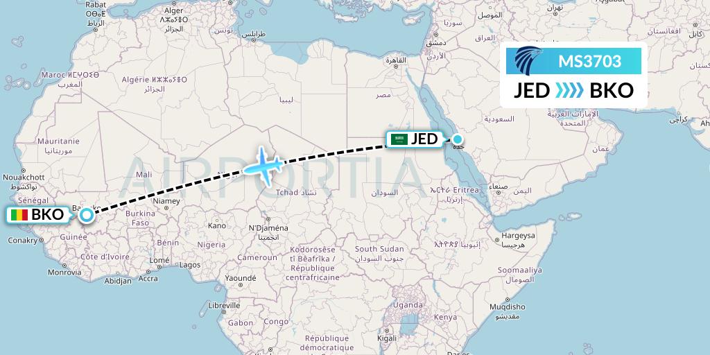 MS3703 EgyptAir Flight Map: Jeddah to Bamako